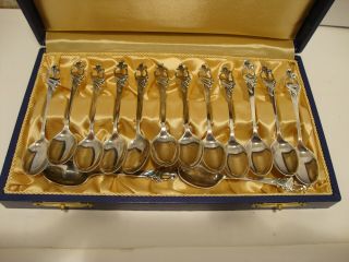 Set Of (14) Th Marthinsen Norway 830 Silver Blue Bell Spoons 4 " Ex.  Cond.