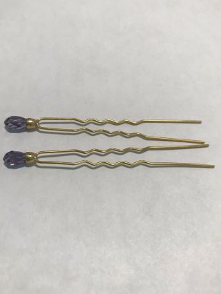 Gorgeous Antique 14kt Yellow Gold Hairpins With Amethyst Briolettes
