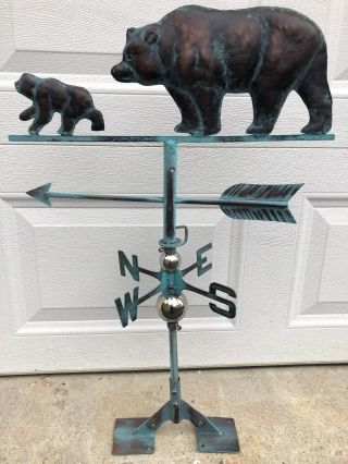 Bear & Cub Weathervane Antiqued Copper Finish Weather Vane Handcrafted