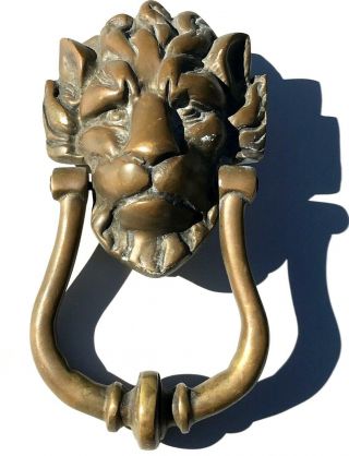 Antique 9 " Heavy Bronze Brass Lion Head Door Knocker Hardware Gothic Victorian