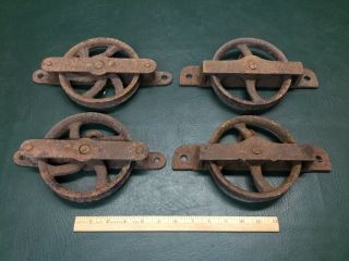 Set Of 4 Antique Cast Iron Industrial 5 - 3/4 " Diameter Wheels Barn Door Rollers