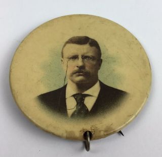 Large Teddy Roosevelt Political Button Pin Back - 1896 Whitehead & Hoag - 2 1/8”
