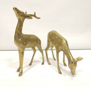 Vintage Solid Brass Buck And Doe Deer By Leonard Silver Co.