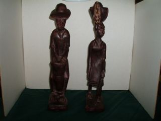 Wood Figures Carved Man And Woman 14 "
