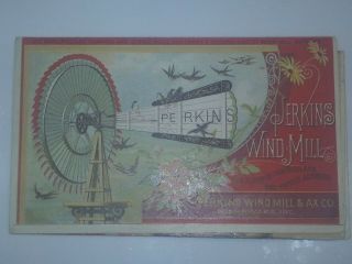 1891 Perkins Wind Mill Co Mishawaka Indiana Foldout Trade Card,  Farm Christmas