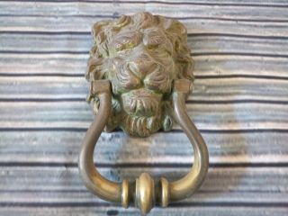 Antique Vintage Solid Brass Lion Head Face Door Knocker Architectural Salvaged