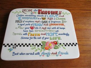 Mary Engelbreit " Recipe For Happiness " Ceramic Hot Plate Plaque 9x12 "