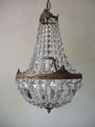 Antique French With Crystal Bead Chains Teardrop,  Montgolfiere Chandelier Light