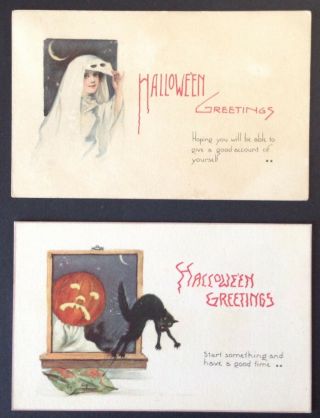 Vintage Nash Halloween Postcards (2) Series 42 - Ghosts,  One Female,  One Jol -