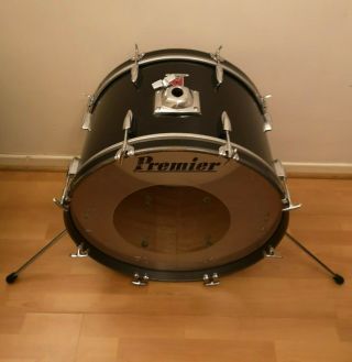 Vintage Premier Royale 22 " X 14 " Bass Drum In Black Wrap Single Tom Bass Mount