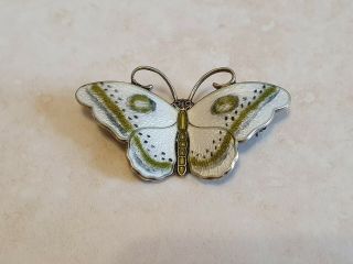 Norway Hroar Prydz 925 Sterling Silver Enamelled Guilloche Butterfly Brooch
