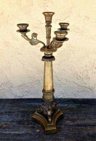 Antique Louis Philippe Solid Bronze French Empire Candelabra Candlestick 20 "