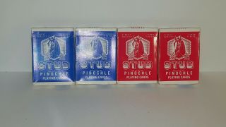 4 Packs Vintage Stud Pinochle Playing Cards -