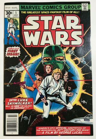 Star Wars 1 Marvel Comics 1977 Vintage Luke Skywalker Comic Book Newsstand Nm -