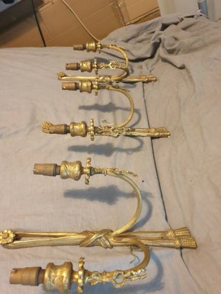 3 Antique Early 20th Century Regency Adams Style Brass 2 Arm Wall Light Sconces