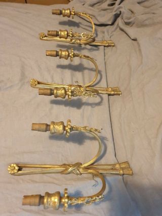 3 Antique Early 20th Century Regency Adams Style Brass 2 Arm Wall Light Sconces 3