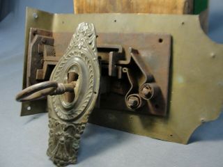Antique 18th C.  Hand Forged Iron Brass Half Mortise Cupboard Trunk Lock & Key