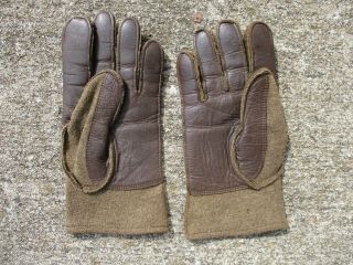 U.  S.  Wwii Od Wool Gloves With Brown Leather Facing Size 8,  Maker Marked