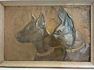 Vintage Folk Art Relief Embossed Hammered Copper Doberman Pinscher Dog Picture