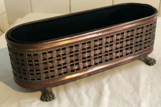 Vintage Copper Rectangular Planter Jardiniere With Liner Lions Paw Feet