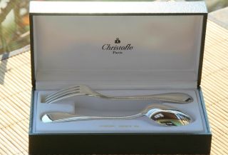 Christofle Perles French Sterling Silver Child - Baby Set: Fork & Spoon