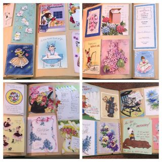 2 Vtg Scrapbooks Albums w/250,  1950s Get Well Xmas Valentine ' s Greeting Cards 2