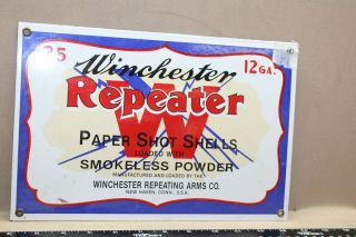 Vintage Winchester Repeater Shot Shells Dealer Porcelain Metal Sign Gas Oil