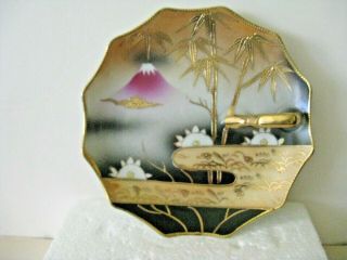 Hand Painted 12 Sided Porcelain Plate With Handle 6 " Gold Trim Vintage Japan