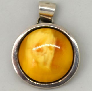 Vintage Sterling Silver And Untreated Baltic Butterscotch Amber Pendant