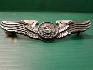 Vintage U.  S.  Army Air Force Wwii Pilot Wings Sterling Uniform Lapel Pin 3 1/8 "