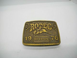Vintage 1976 Hesston National Finals Rodeo Belt Buckle Western Brass