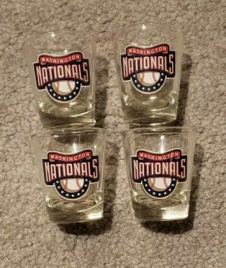 4 Shot Glasses Washington Nationals Baseball Crystal Clear Barware