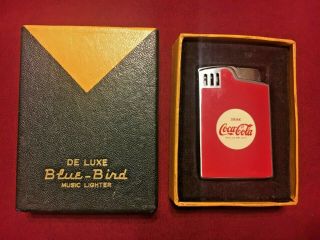 Vintage De Lux Blue Bird Cigarette Lighter Coca Cola Musical W Box Coke