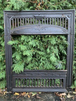 Victorian Cast Iron Fireplace Gas Grate Insert Antique Architecture Garden Bla