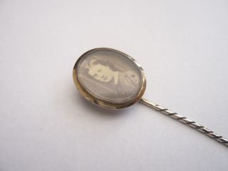 ANTIQUE VINTAGE OLD VICTORIAN SOLID GOLD TOP STICK PIN LOCKET PICTURE BROOCH 2