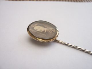 ANTIQUE VINTAGE OLD VICTORIAN SOLID GOLD TOP STICK PIN LOCKET PICTURE BROOCH 3