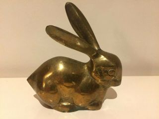 Vintage Solid Brass Bunny Rabbit Figurine,  Mid Century 3.  5 " Tall