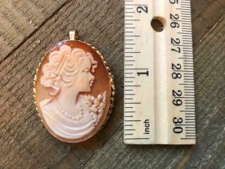 Antique Vintage 14k Gold Carved Conch Shell Cameo Pin Brooch Pendant 1.  5 Inches