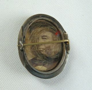 Vintage Black Mourning Photo Brooch With Lock Of Hair Berlin
