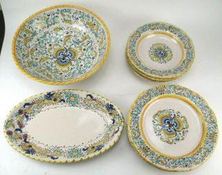 Vintage Deruta Dip A Mano Italian Pottery Hand Painted Dinner Plate Set