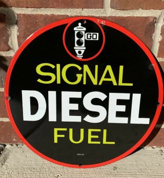 Signal Diesel Fuel Pump Gas Oil Service Porcelain Advertising Sign