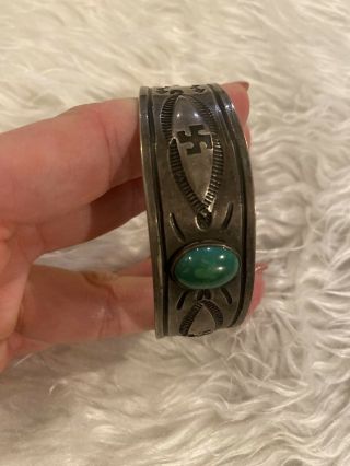 Vintage Navajo Sterling Silver Turquoise Whirling Log Cuff Bracelet