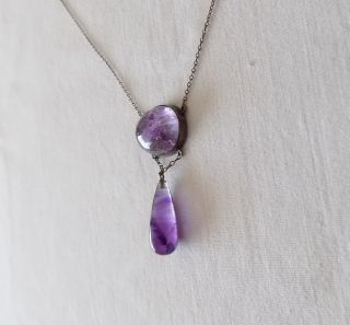 Victorian Fine Silver Necklace With Amethyst Stones