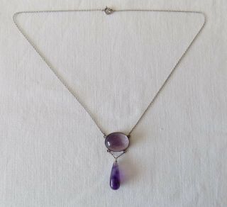 Victorian Fine Silver Necklace with Amethyst Stones 2
