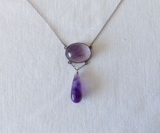 Victorian Fine Silver Necklace with Amethyst Stones 3