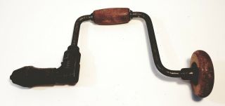 Vintage Worth Brace Bit Ratcheting Hand Drill W/ Wood Handle 12.  5 " Long 7.  5 " Wide