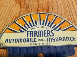 1930s Vintage Farmers Insurance License Plate Topper Sign Farm Gas Oil Old