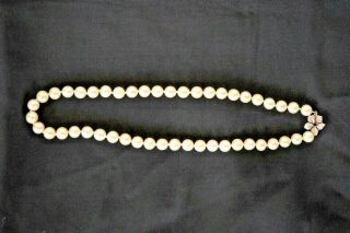 Vintage Akoya Cultured Pearl Necklace W/14k White Gold Flower Clasp With Diamond