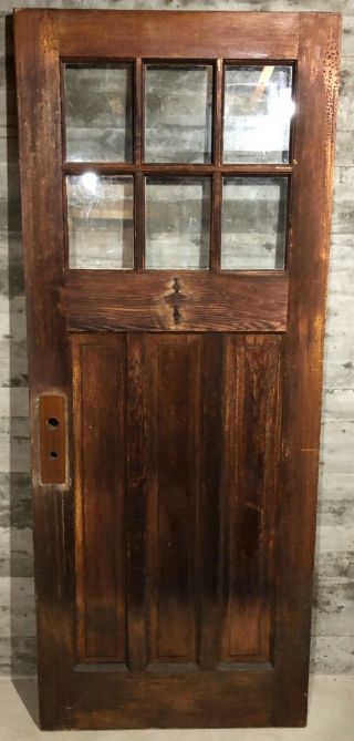 Antique Craftsman Wood Exterior French Entry Door /w 6 Pane Glass 32x79