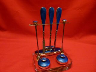 Stunning 1928 Solid Silver,  Glass & Guilloche Enamel Dressing Table Manicure Set.